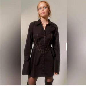 Urban Outfitters Taurus Black Corset Shirt Dress- Size Small